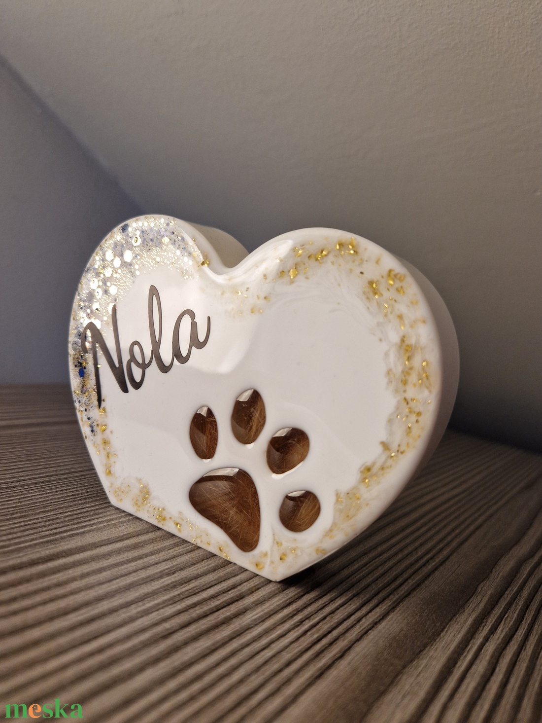 Emlékőrző szív tappancsos polcdísz szőrtinccsel - otthon & életmód - dekoráció - asztal és polc dekoráció - asztaldísz - Meska.hu