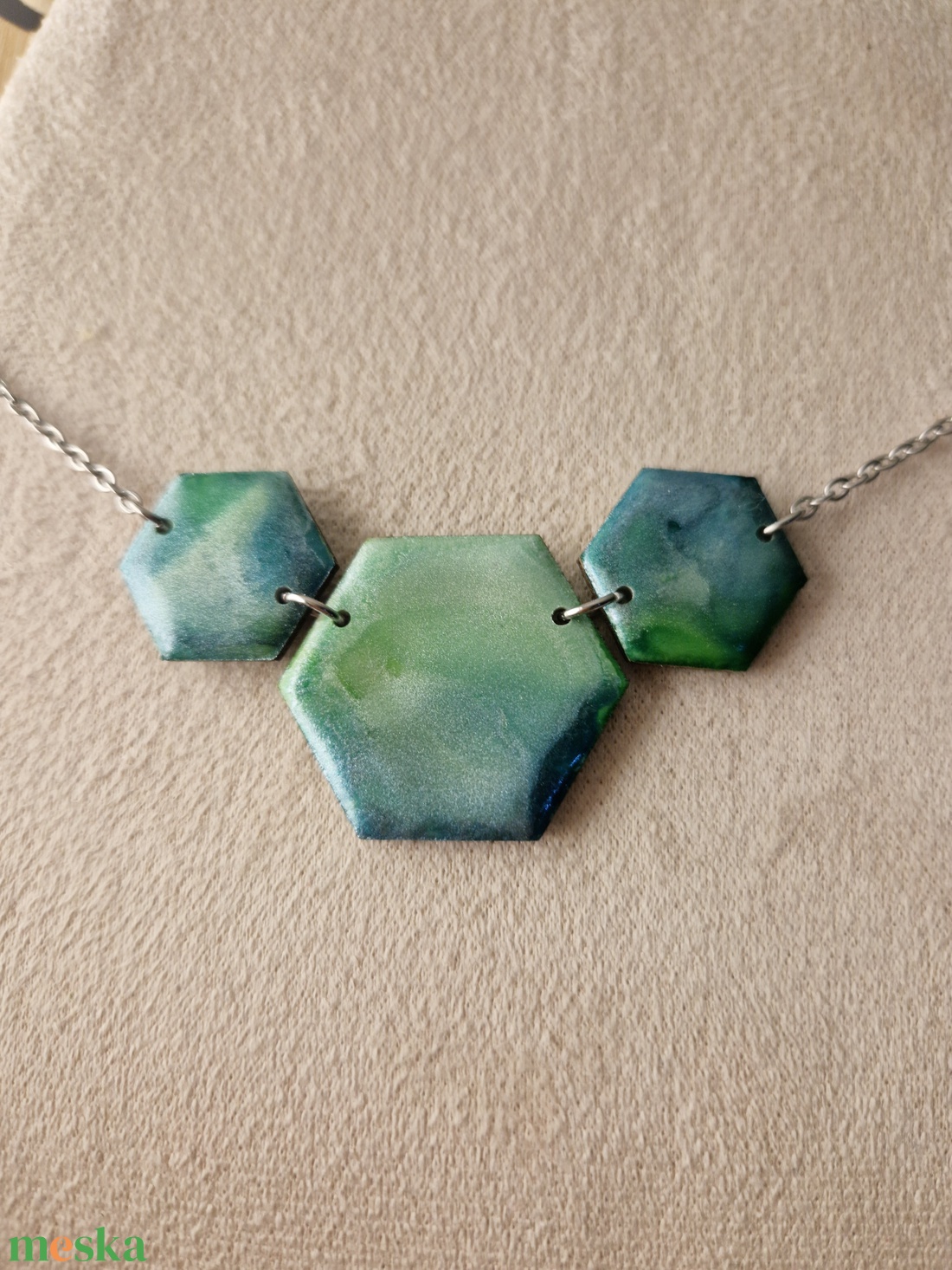 Zöld ezüst hexa nyaklánc  - ékszer - nyaklánc - medál - Meska.hu