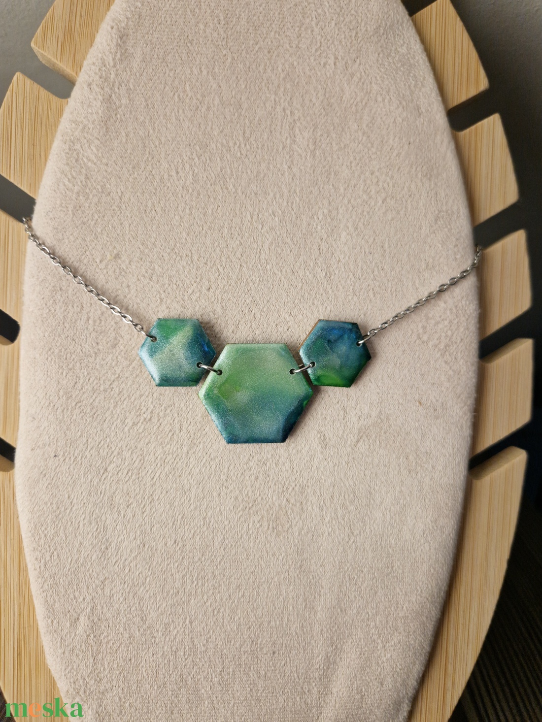 Zöld ezüst hexa nyaklánc  - ékszer - nyaklánc - medál - Meska.hu
