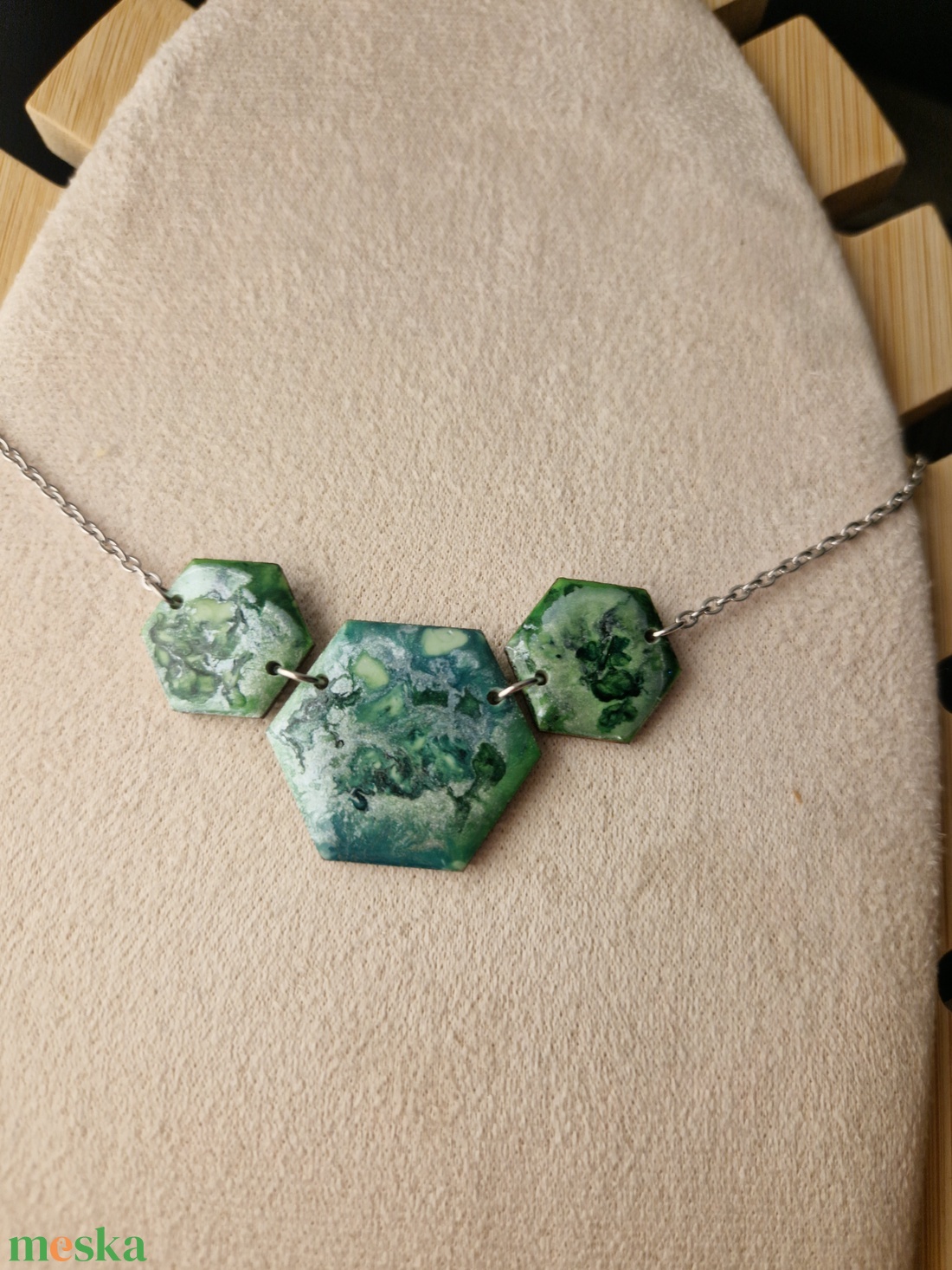 Zöld ezüst hexa nyaklánc  - ékszer - nyaklánc - medál - Meska.hu