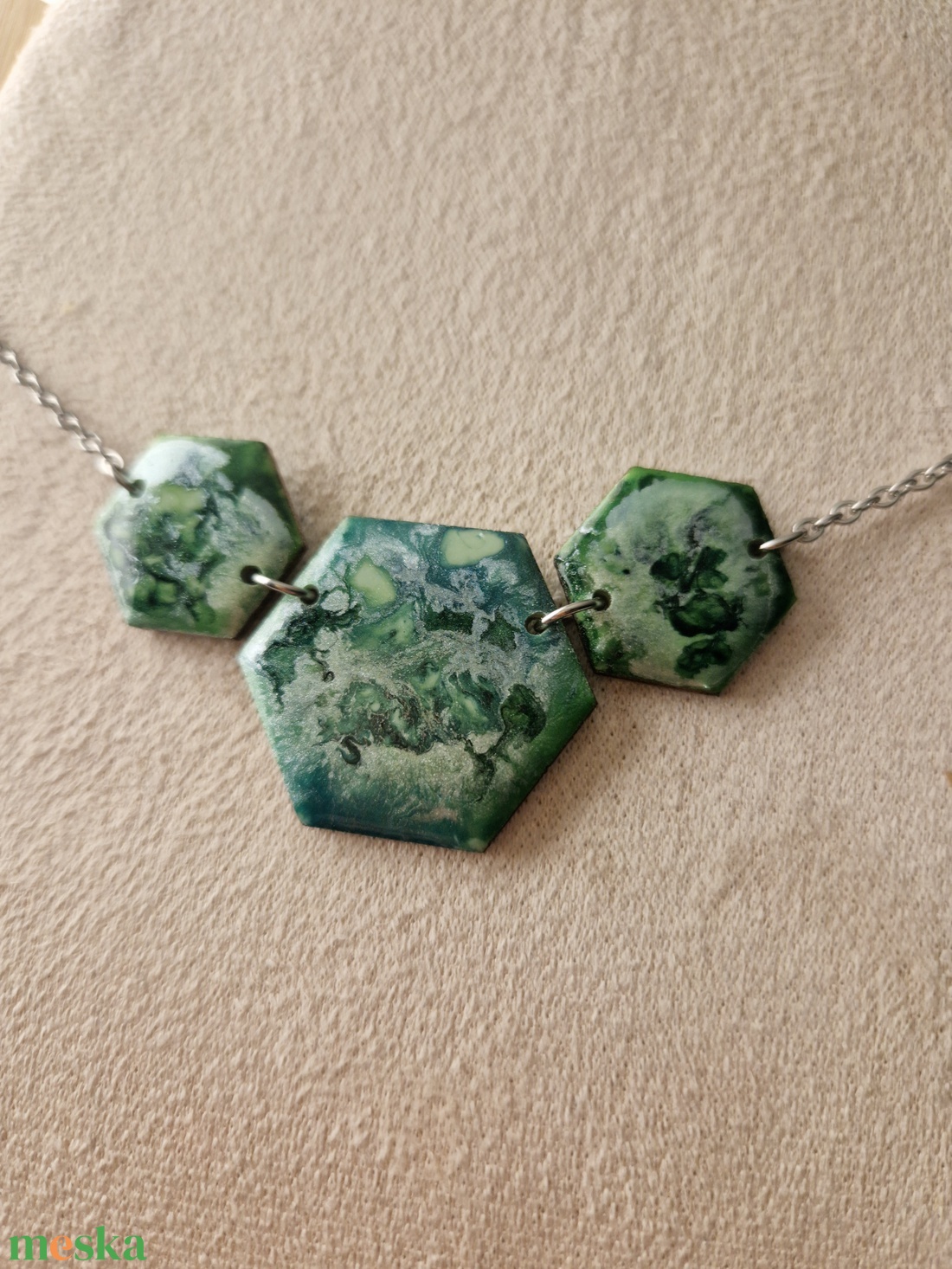 Zöld ezüst hexa nyaklánc  - ékszer - nyaklánc - medál - Meska.hu