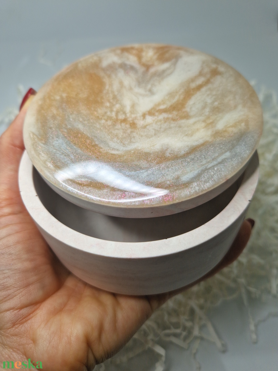 Puder-rose gold ékszerdoboz, ékszertartó ajándék fülbevalóval - ékszer - ékszertartó - ékszerdoboz - Meska.hu