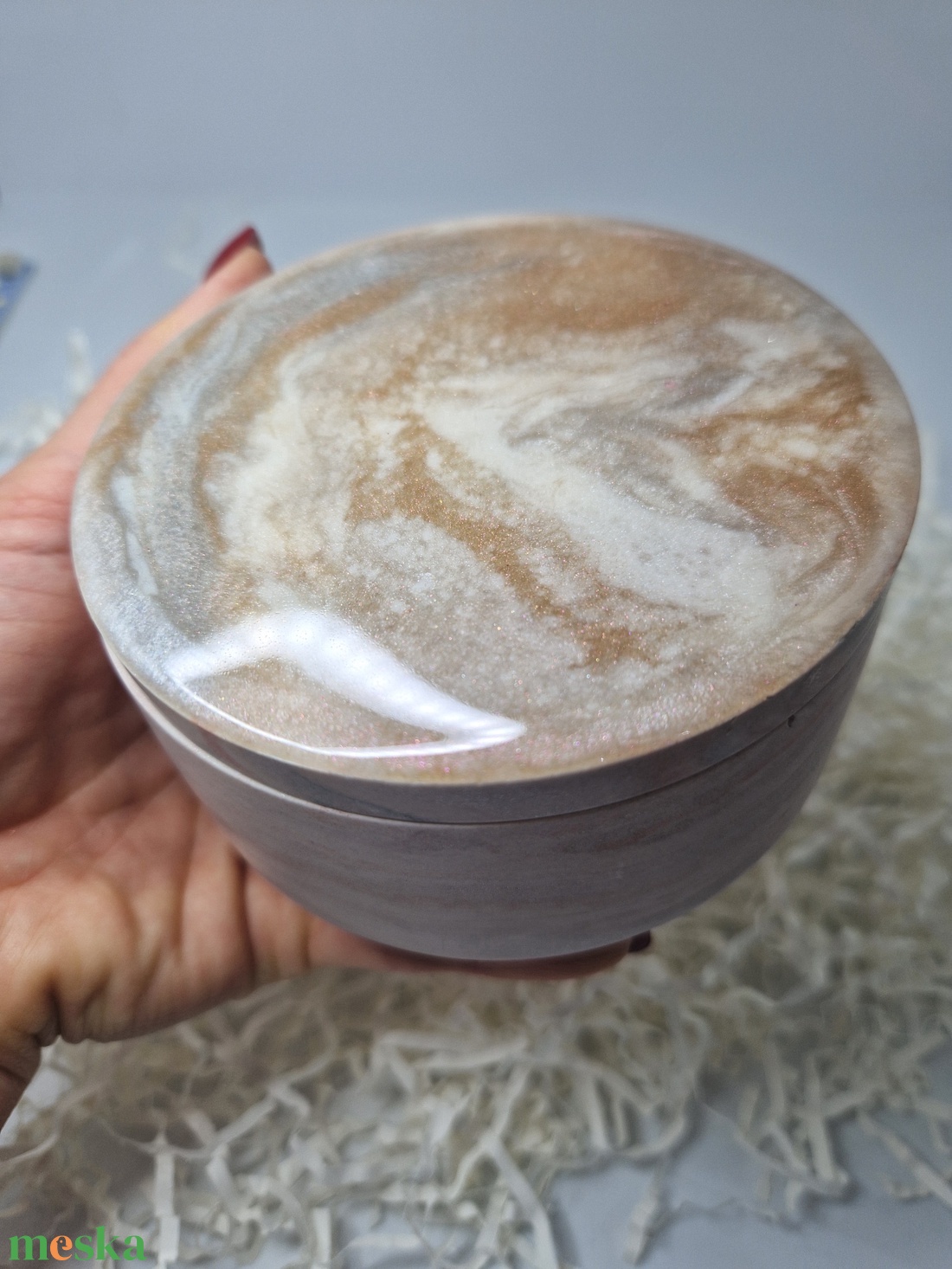 Puder-rose gold ékszerdoboz, ékszertartó ajándék fülbevalóval - ékszer - ékszertartó - ékszerdoboz - Meska.hu
