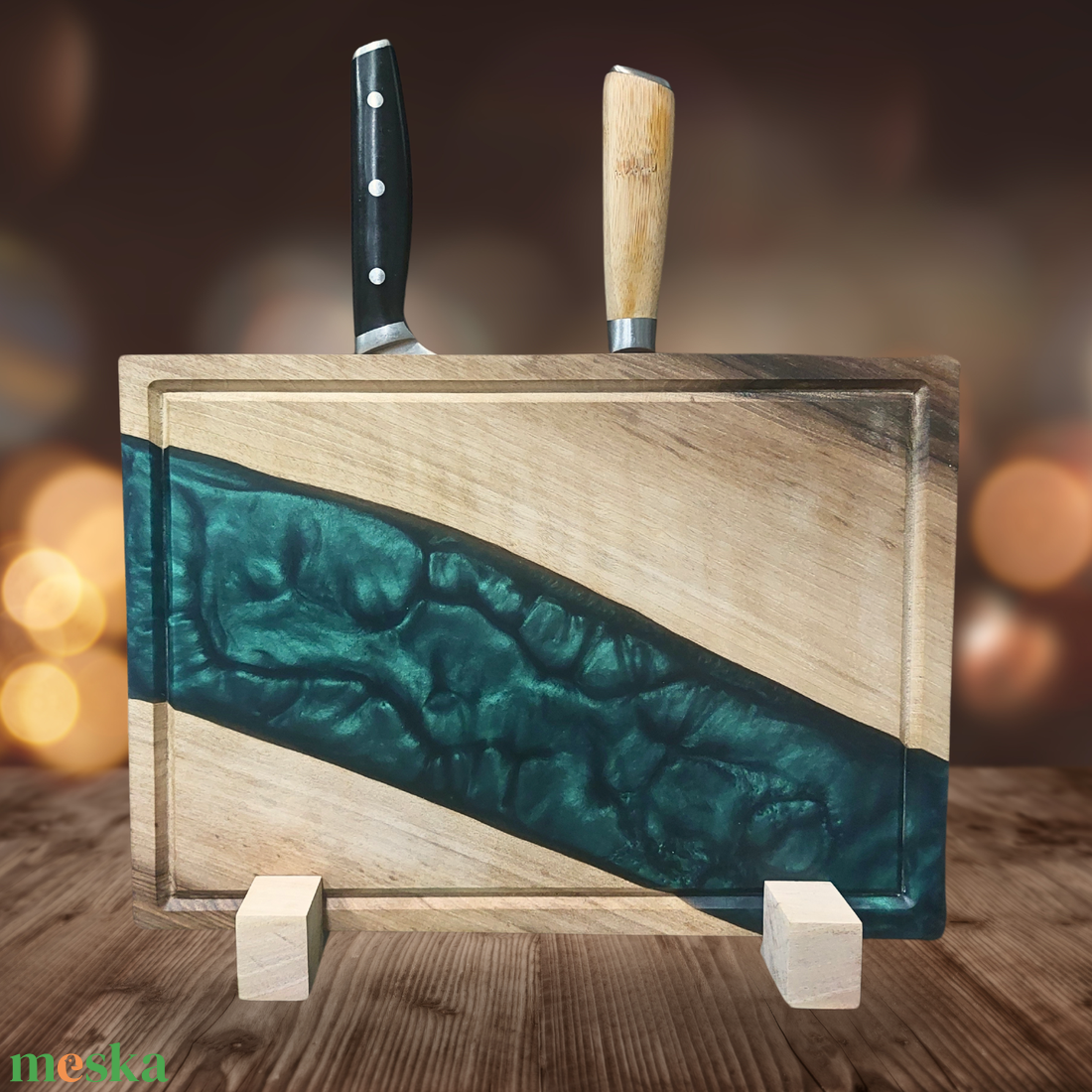 Diófa Késtartó/Vágódeszka � metál zöld - otthon & életmód - konyhafelszerelés, tálalás - sütés, főzés - vágódeszka - Meska.hu