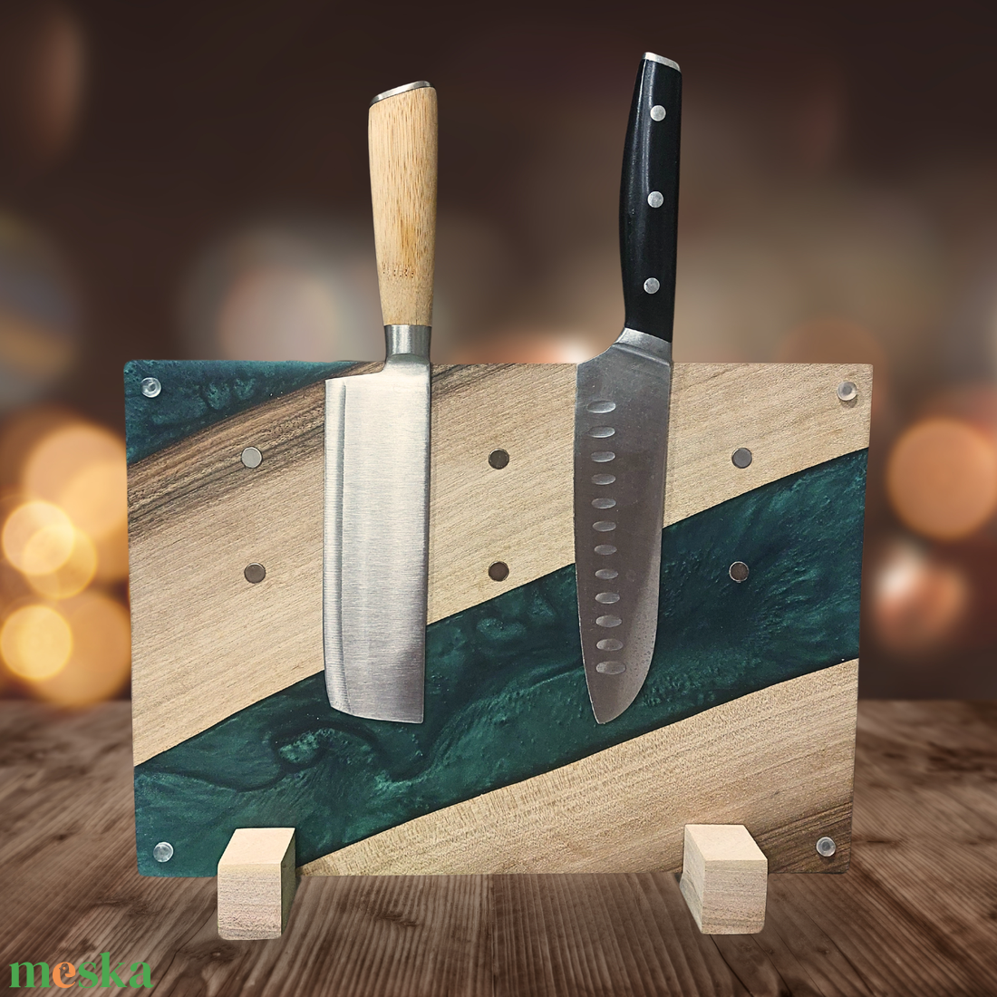 Diófa Késtartó/Vágódeszka � metál zöld - otthon & életmód - konyhafelszerelés, tálalás - sütés, főzés - vágódeszka - Meska.hu