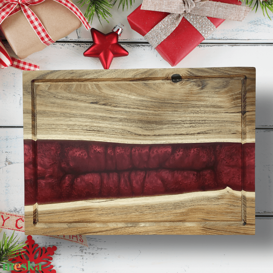 Akácfa vágódeszka - Piros - otthon & életmód - konyhafelszerelés, tálalás - sütés, főzés - vágódeszka - Meska.hu