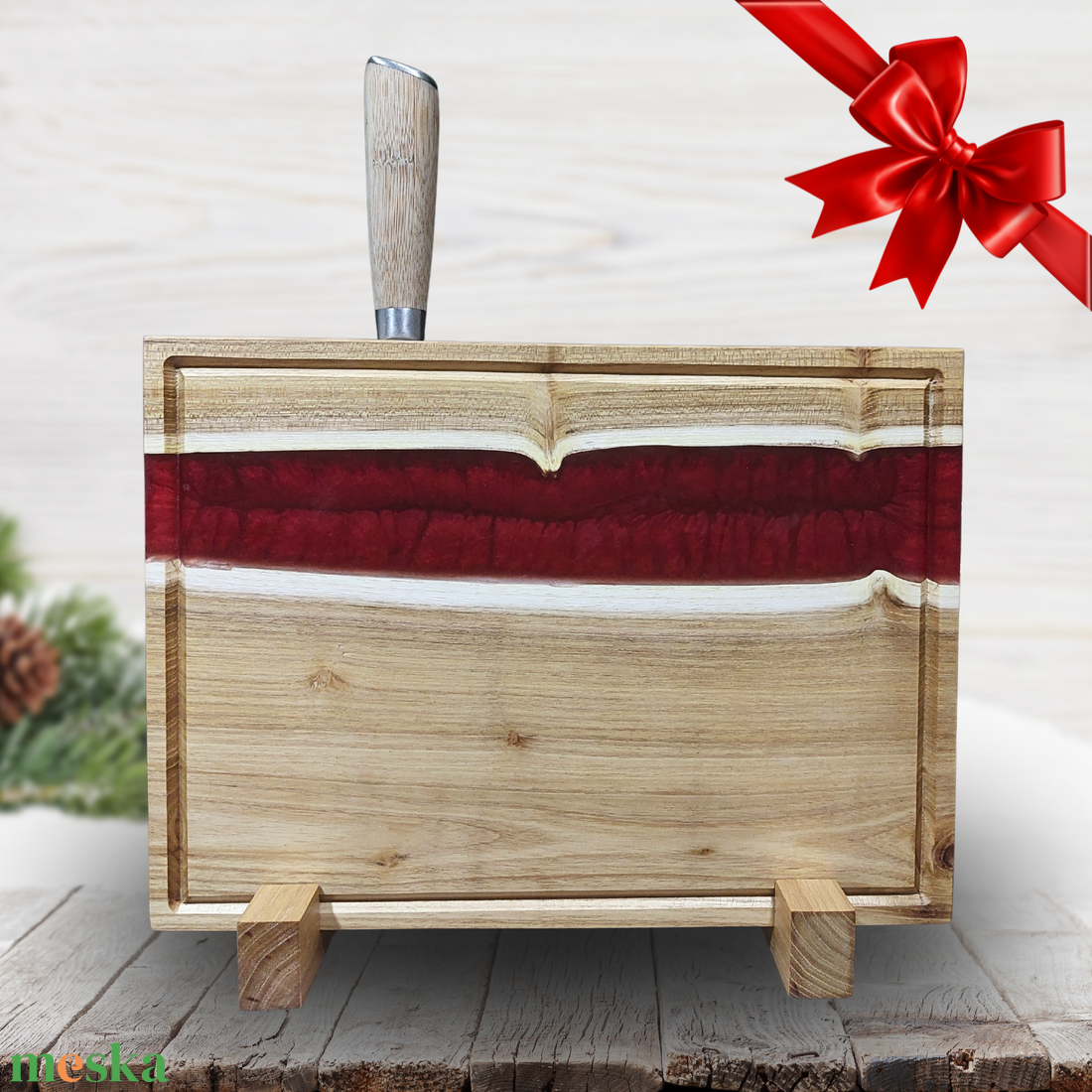 Akácfa vágódeszka - Piros - otthon & életmód - konyhafelszerelés, tálalás - sütés, főzés - vágódeszka - Meska.hu