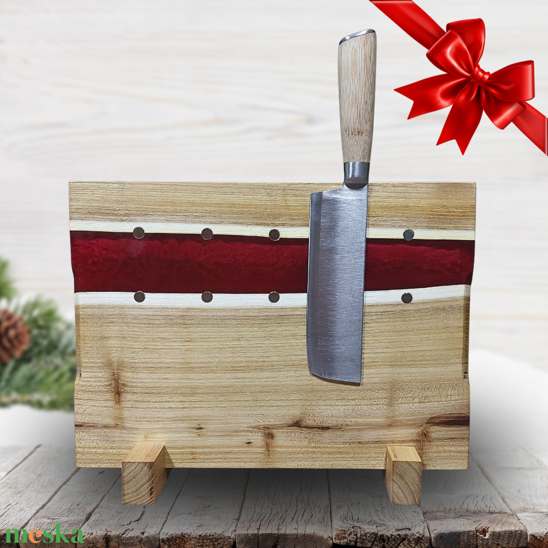 Akácfa vágódeszka - Piros - otthon & életmód - konyhafelszerelés, tálalás - sütés, főzés - vágódeszka - Meska.hu