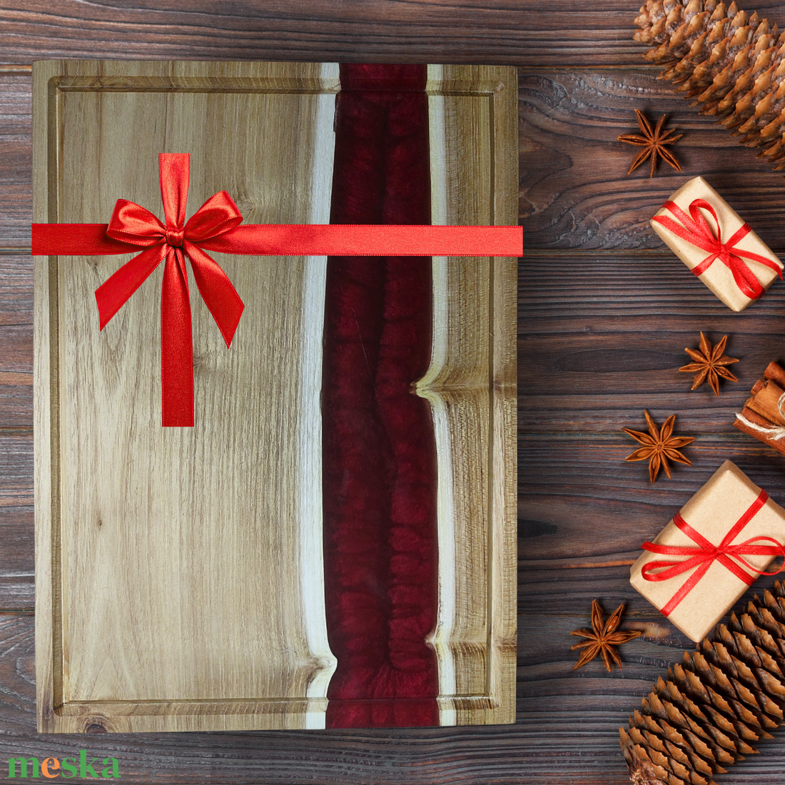 Akácfa vágódeszka - Piros - otthon & életmód - konyhafelszerelés, tálalás - sütés, főzés - vágódeszka - Meska.hu