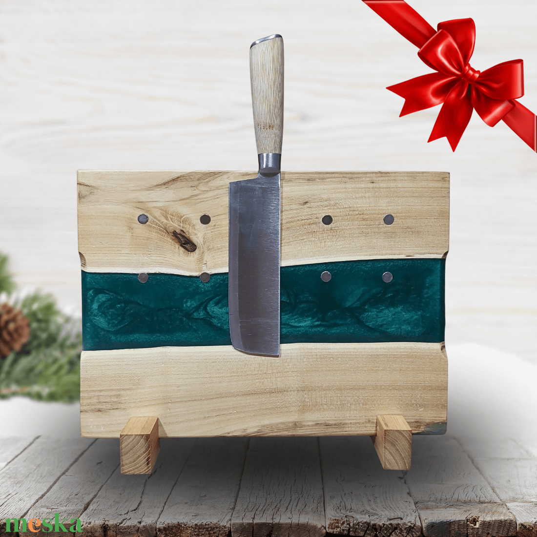 Akácfa mágneses késtartó / tálaló / vágódeszka - zöld - otthon & életmód - konyhafelszerelés, tálalás - sütés, főzés - vágódeszka - Meska.hu