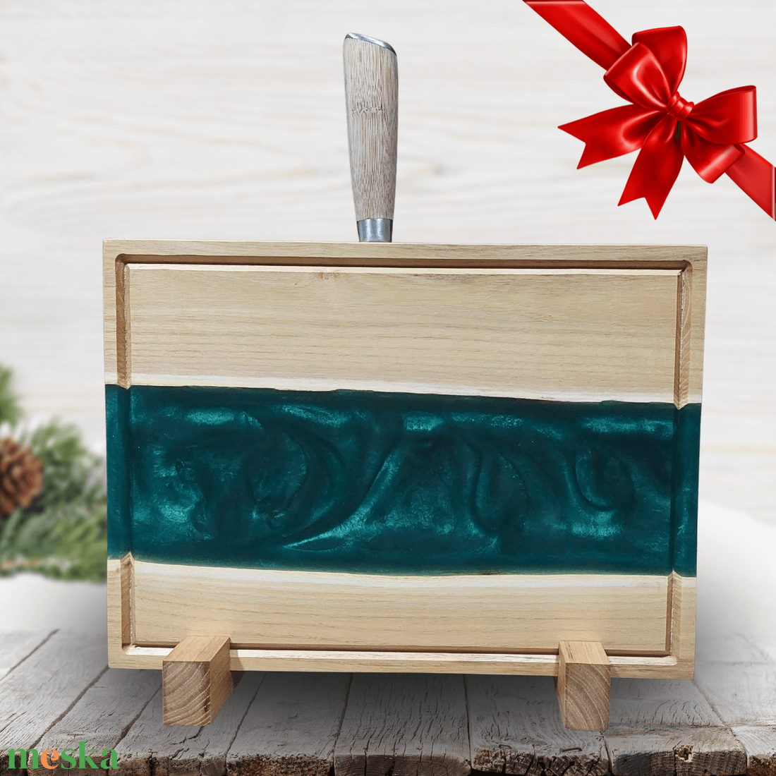 Akácfa mágneses késtartó / tálaló / vágódeszka - zöld - otthon & életmód - konyhafelszerelés, tálalás - sütés, főzés - vágódeszka - Meska.hu