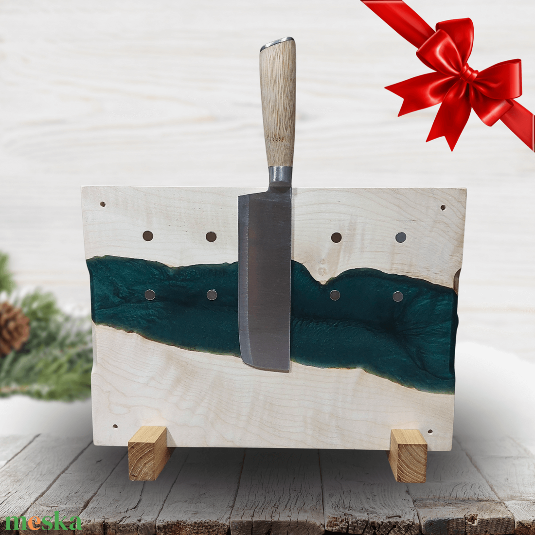 Juharfa mágneses késtartó / tálaló / vágódeszka - zöld - otthon & életmód - konyhafelszerelés, tálalás - sütés, főzés - vágódeszka - Meska.hu