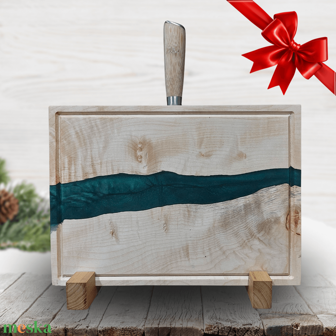 Juharfa mágneses késtartó / tálaló / vágódeszka - zöld - otthon & életmód - konyhafelszerelés, tálalás - sütés, főzés - vágódeszka - Meska.hu