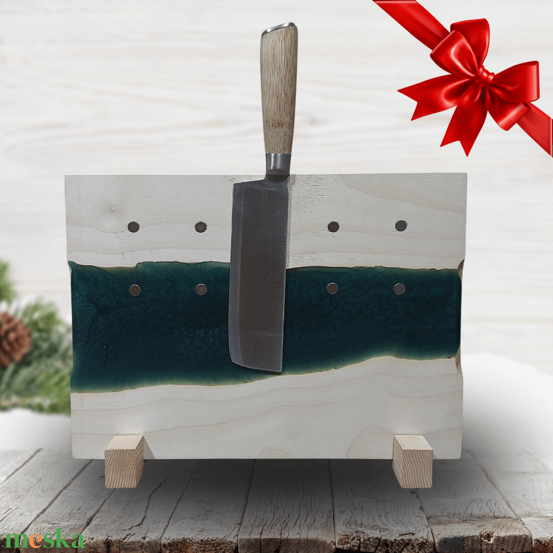 Juharfa mágneses késtartó / tálaló / vágódeszka - zöld - otthon & életmód - konyhafelszerelés, tálalás - sütés, főzés - vágódeszka - Meska.hu