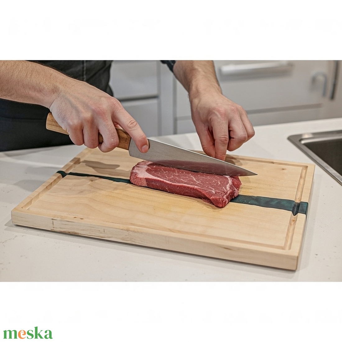 Juharfa mágneses késtartó / tálaló / vágódeszka - zöld - otthon & életmód - konyhafelszerelés, tálalás - sütés, főzés - vágódeszka - Meska.hu
