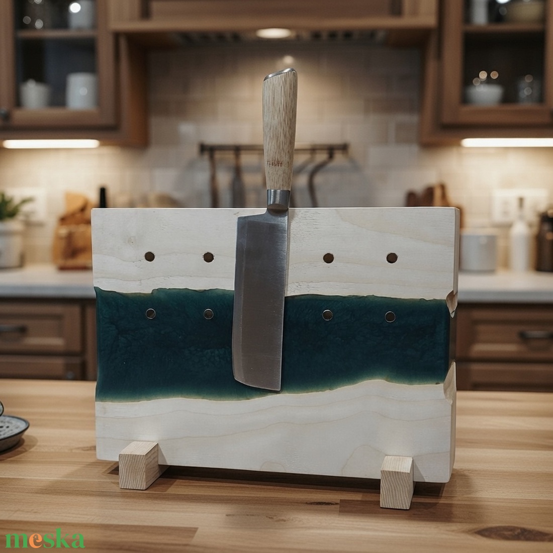 Juharfa mágneses késtartó / tálaló / vágódeszka - zöld - otthon & életmód - konyhafelszerelés, tálalás - sütés, főzés - vágódeszka - Meska.hu