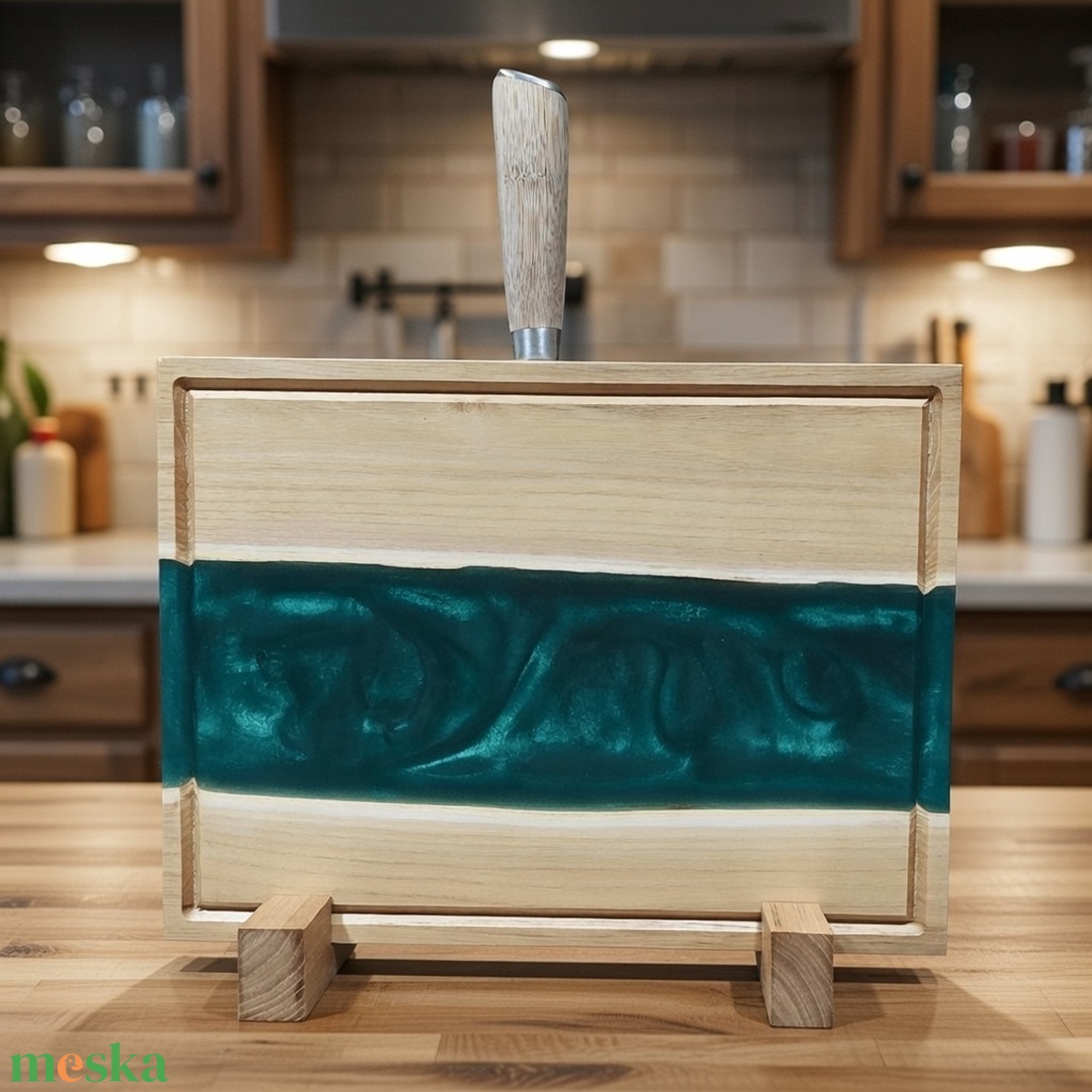 Akácfa mágneses késtartó / tálaló / vágódeszka - zöld - otthon & életmód - konyhafelszerelés, tálalás - sütés, főzés - vágódeszka - Meska.hu