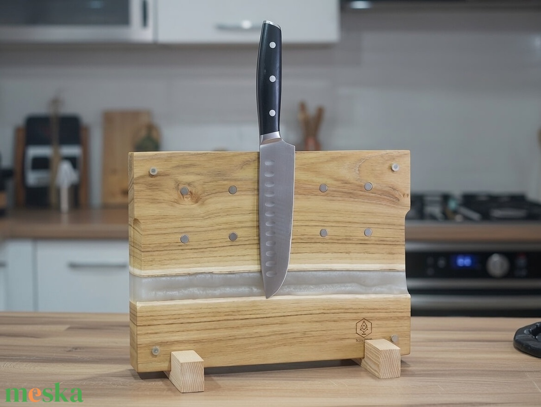 Akácfa mágneses késtartó / tálaló / vágódeszka - fehér - otthon & életmód - konyhafelszerelés, tálalás - sütés, főzés - vágódeszka - Meska.hu