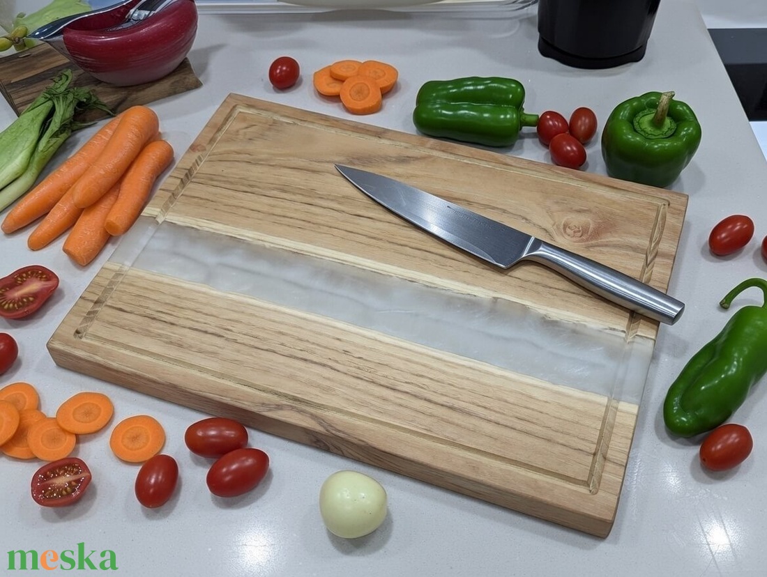 Akácfa mágneses késtartó / tálaló / vágódeszka - fehér - otthon & életmód - konyhafelszerelés, tálalás - sütés, főzés - vágódeszka - Meska.hu