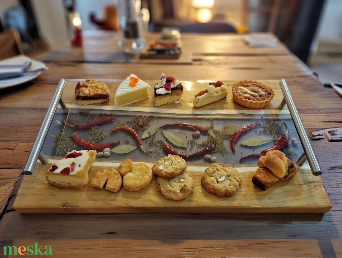 Akácfa tálaló - fűszerek betéttel átlátszó gyantában - otthon & életmód - konyhafelszerelés, tálalás - sütés, főzés - vágódeszka - Meska.hu