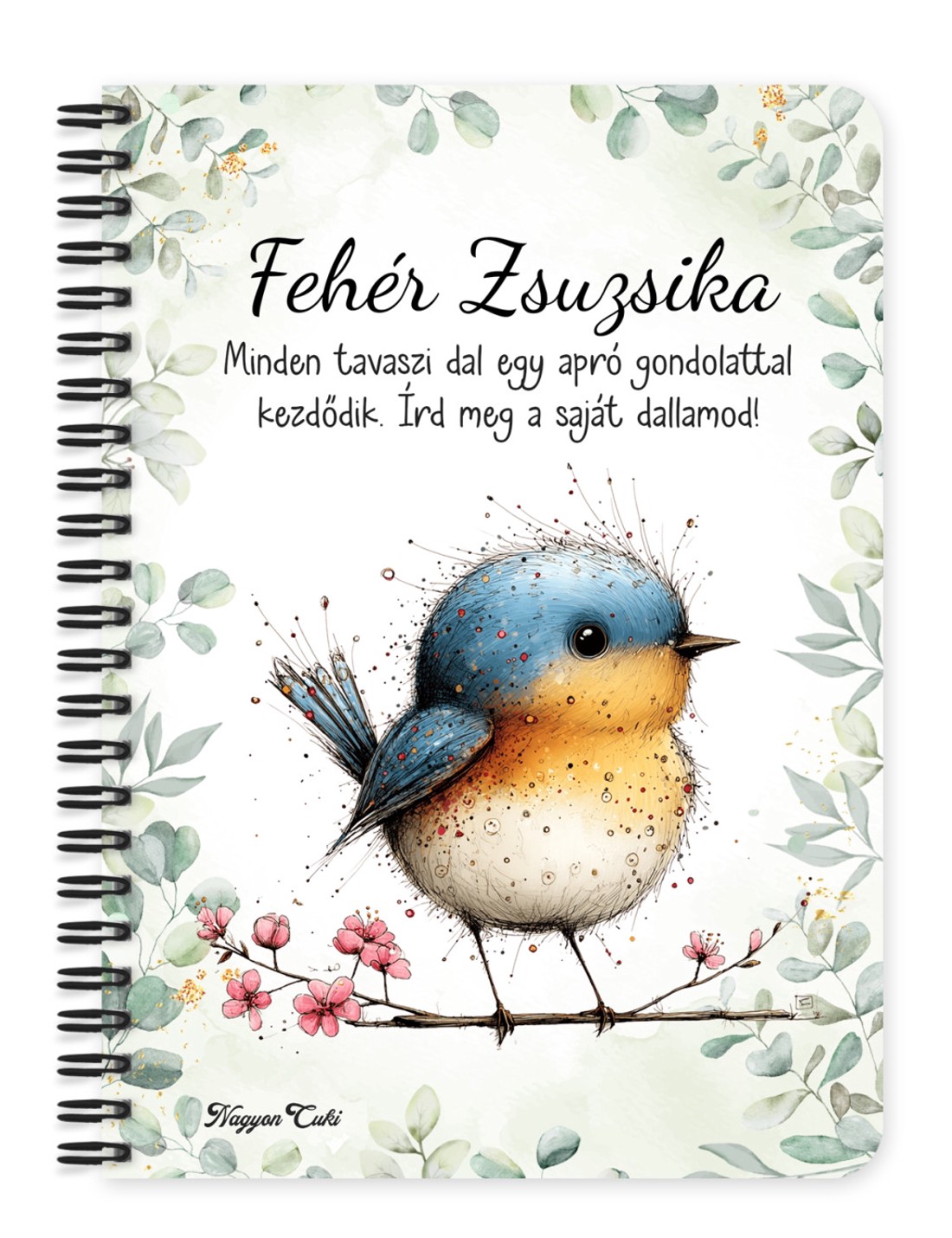 Személyre szabható - Aranyos kék cinege, a fürge akrobata mintás A6-os füzet - otthon & életmód - papír, írószer - jegyzetfüzet & napló - Meska.hu