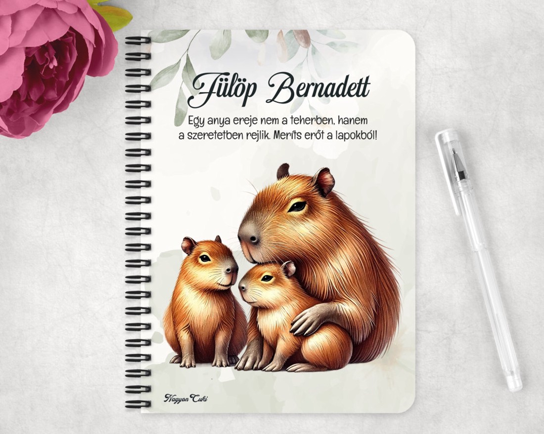 Személyre szabható -Capybara és a kölykök mintás A5-ös füzet - otthon & életmód - papír, írószer - jegyzetfüzet & napló - Meska.hu