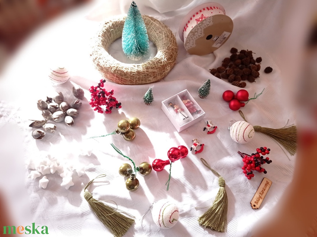 KARÁCSONYI DIY DEKOR SZETT - PIROS/FEHÉR/ZÖLD - kellékek & szerszámok - dekorációs kellékek - egyéb kellékek - Meska.hu