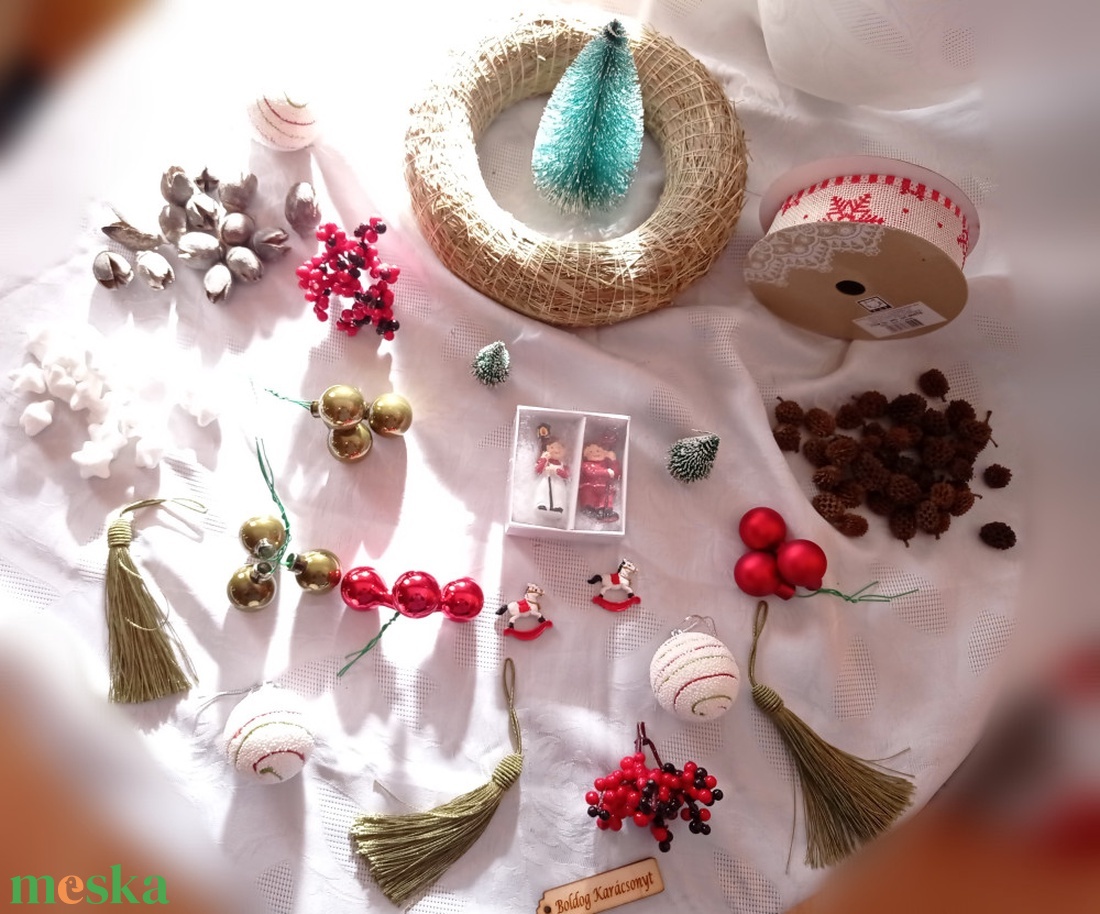 KARÁCSONYI DIY DEKOR SZETT - PIROS/FEHÉR/ZÖLD - kellékek & szerszámok - dekorációs kellékek - egyéb kellékek - Meska.hu