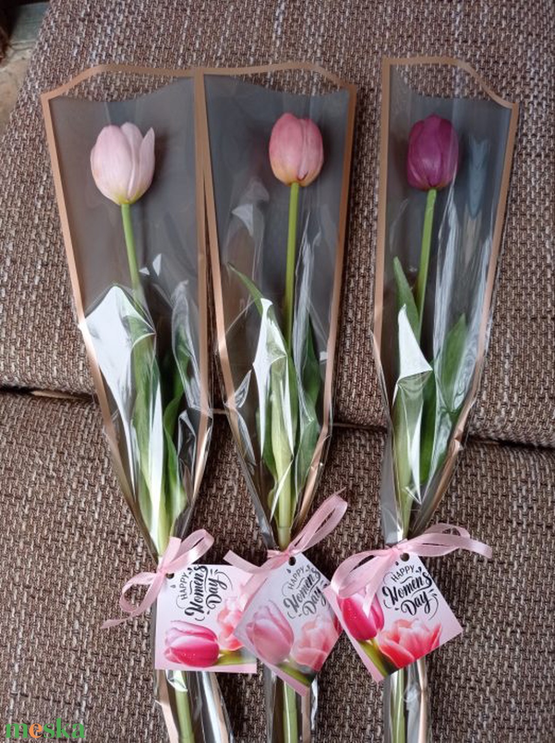 Élethű Gumitulipán kedves üzenettel 3 szálas csomag - otthon & lakás - dekoráció - virágdísz és tartó - csokor & virágdísz - Meska.hu