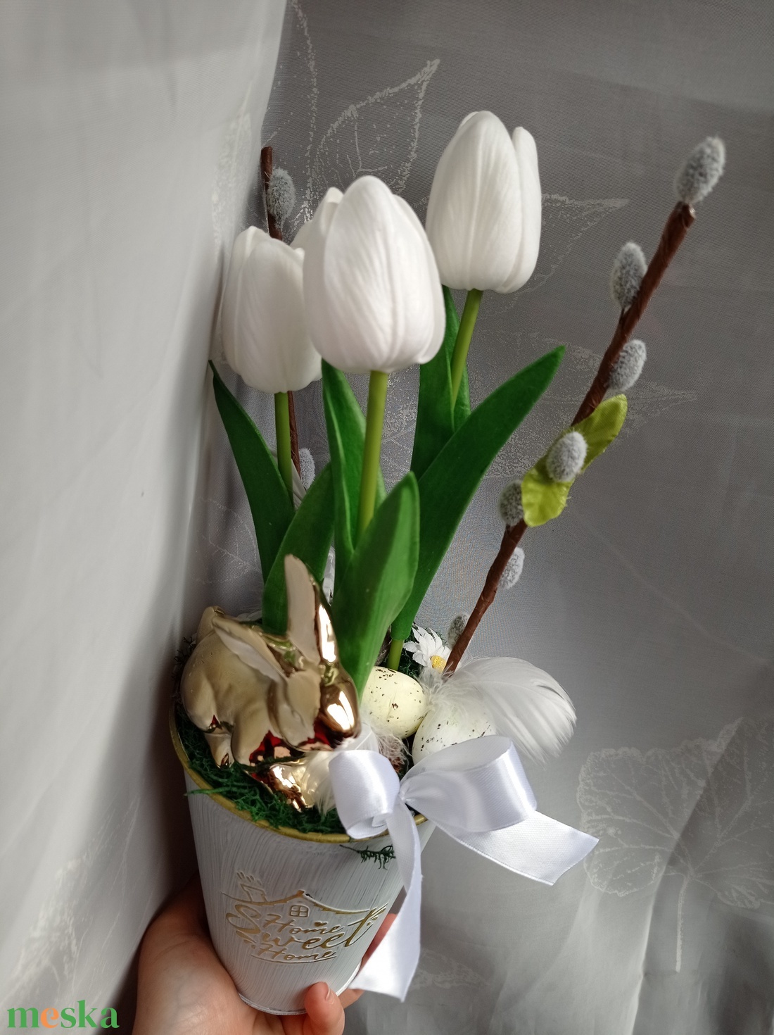 Húsvéti tulipános asztaldísz nyuszival tavaszi dekoráció - otthon & lakás - dekoráció - asztal és polc dekoráció - asztaldísz - Meska.hu