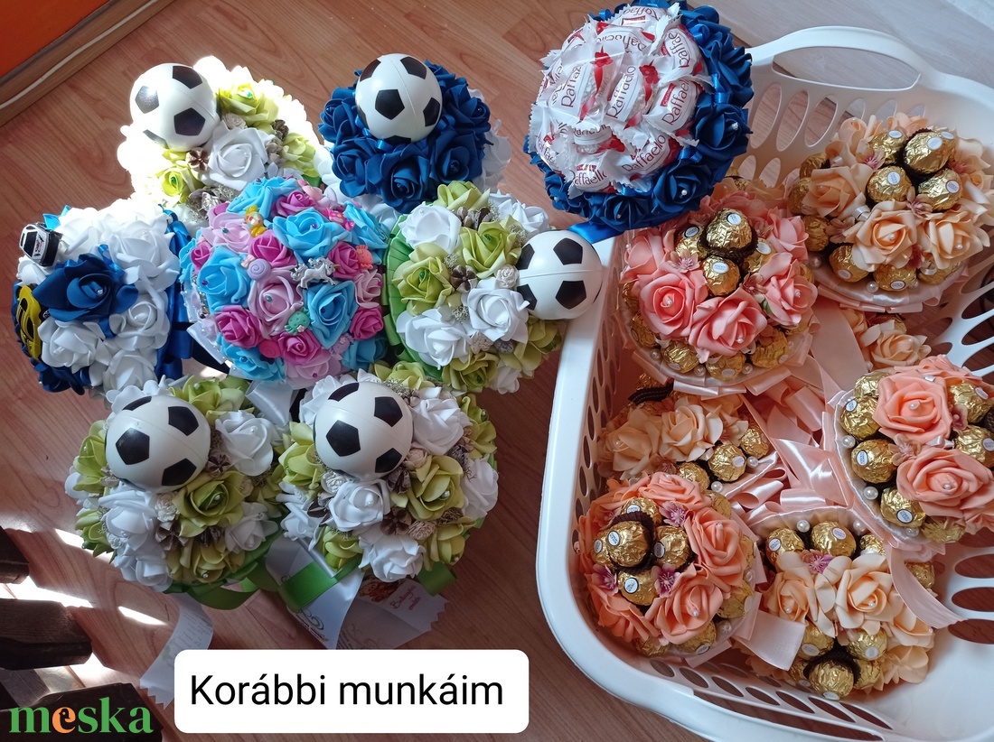 Focilabdás habrózsa csokor - otthon & életmód - dekoráció - virágdísz és tartó - csokor & virágdísz - Meska.hu