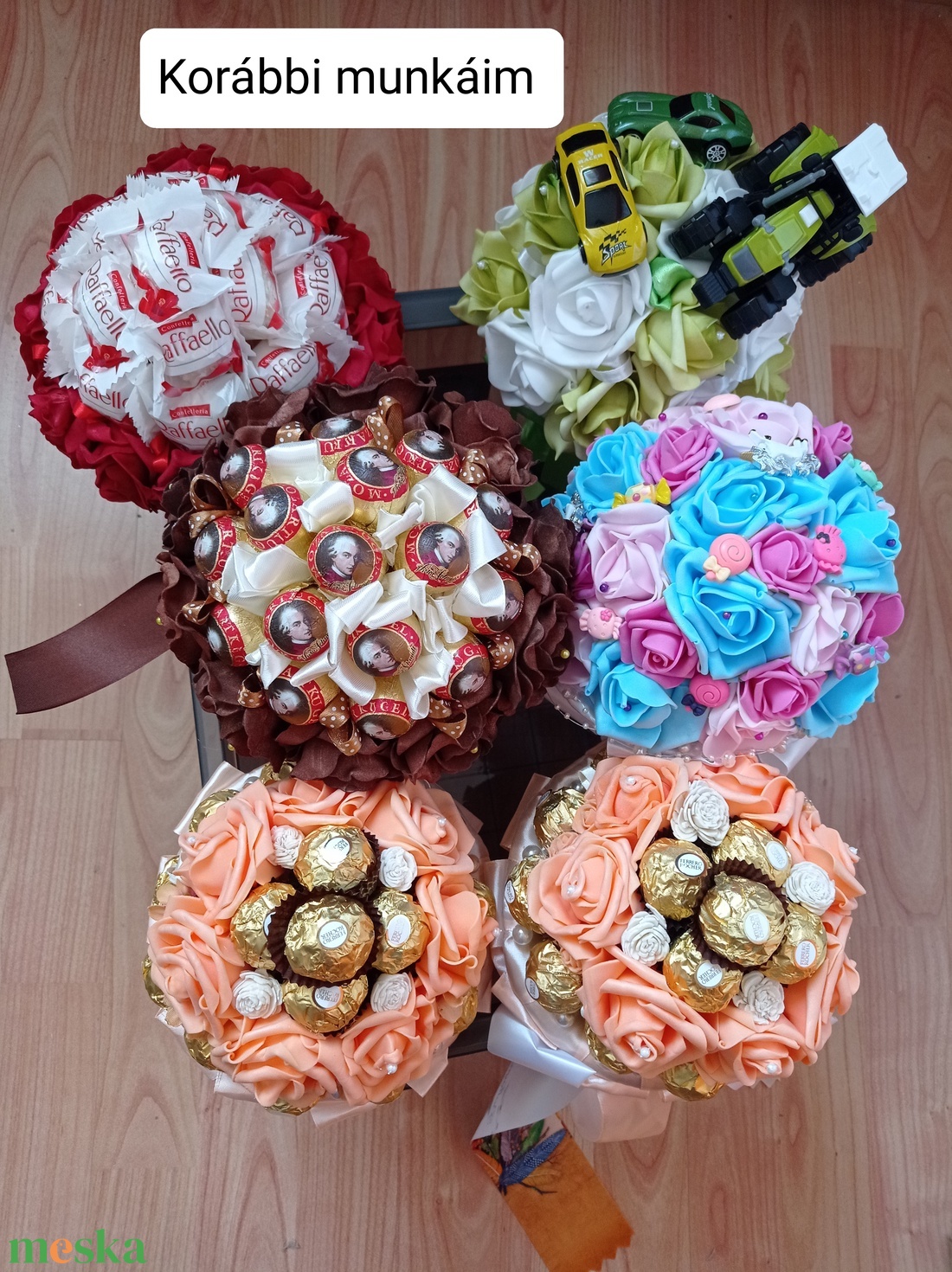 Mon cheri bonbonos habrózsa csokor  - otthon & lakás - dekoráció - virágdísz és tartó - csokor & virágdísz - Meska.hu