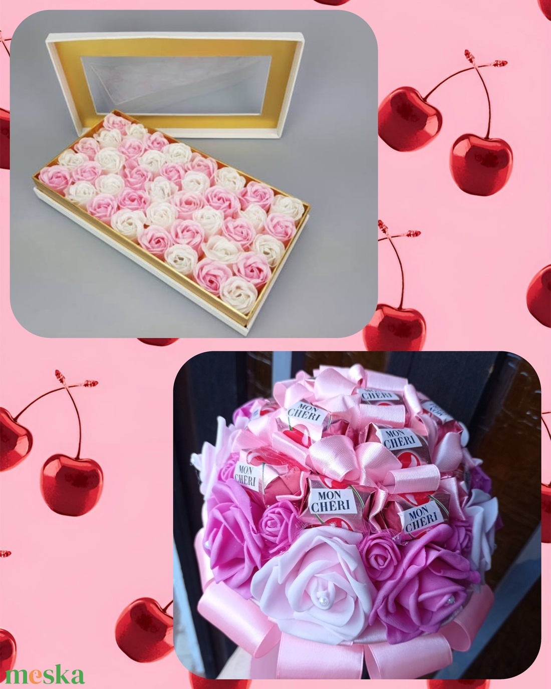 Édesem Mon Cheri ajándék szett szappanvirág doboz és bonbon édesség csokor - otthon & életmód - dekoráció - virágdísz és tartó - virágbox, virágdoboz - Meska.hu Édesem Mon Cheri ajándék szett szappanvirág doboz és bonbon édesség csokor - otthon & életmód - dekoráció - virágdísz és tartó - virágbox, virágdoboz - Meska.hu