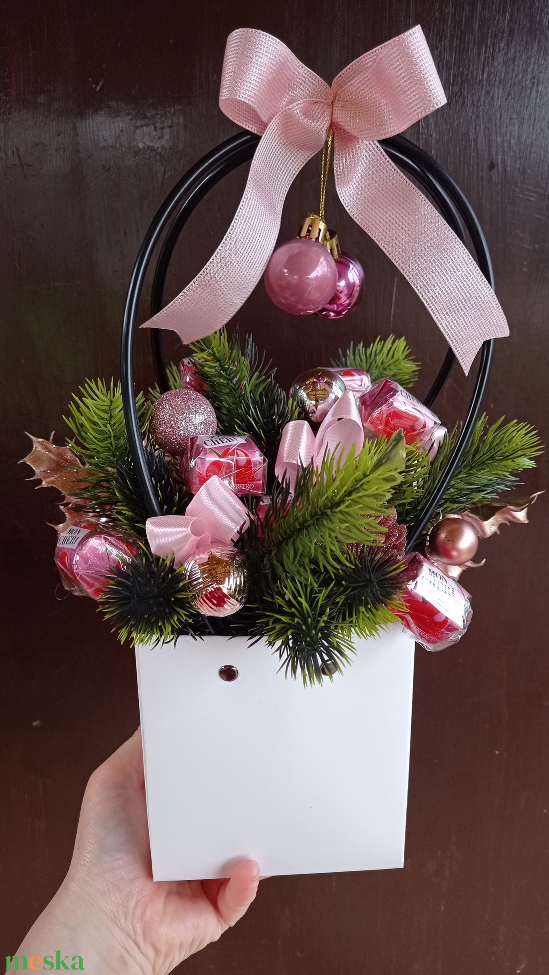 Mon cheri bonbonos dekor táska karácsonyi ajándék  - karácsony - karácsonyi lakásdekoráció - karácsonyi lakásdíszek - Meska.hu