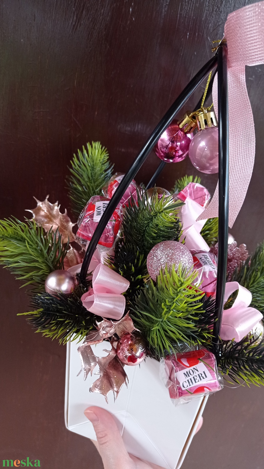Mon cheri bonbonos dekor táska karácsonyi ajándék  - karácsony - karácsonyi lakásdekoráció - karácsonyi lakásdíszek - Meska.hu