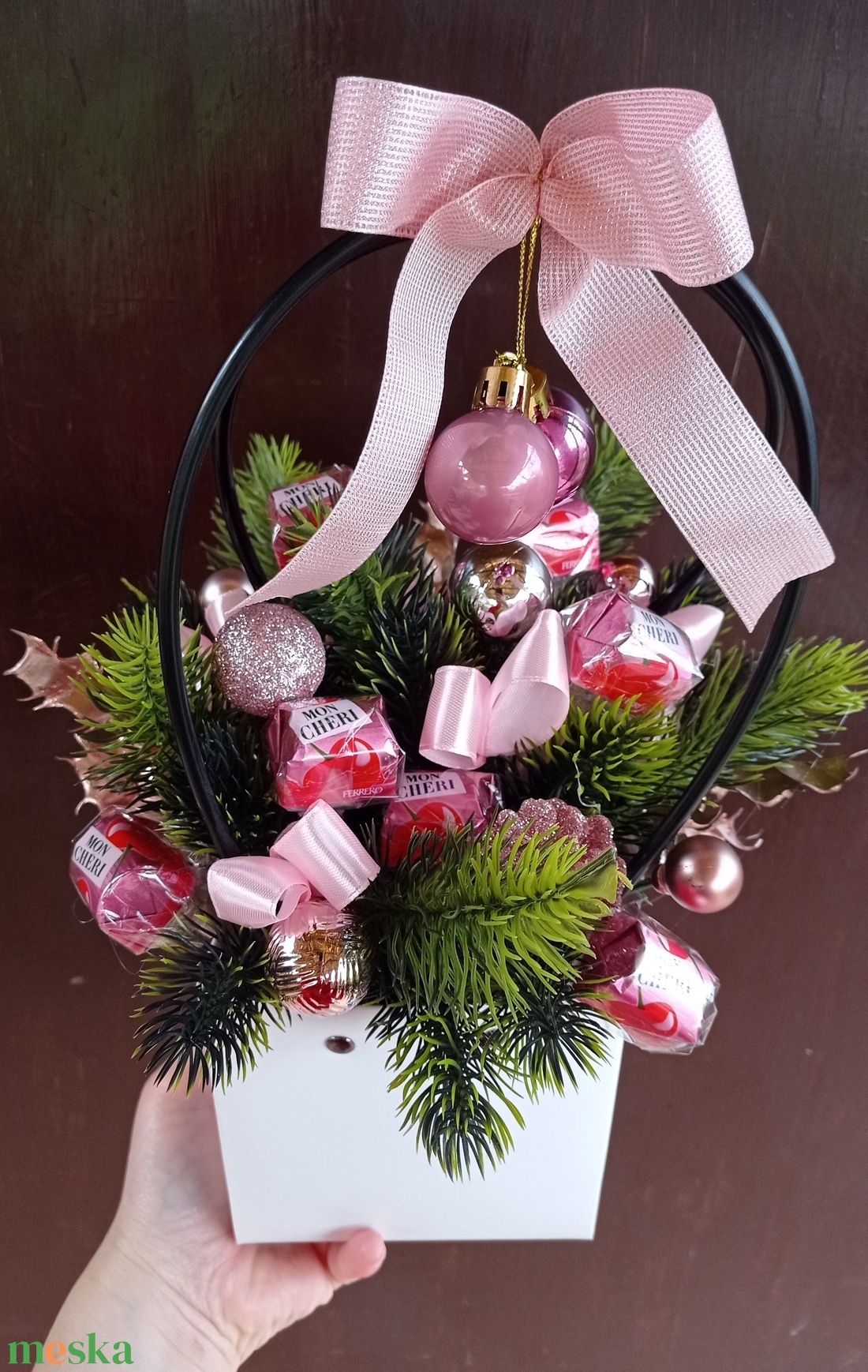 Mon cheri bonbonos dekor táska karácsonyi ajándék  - karácsony - karácsonyi lakásdekoráció - karácsonyi lakásdíszek - Meska.hu