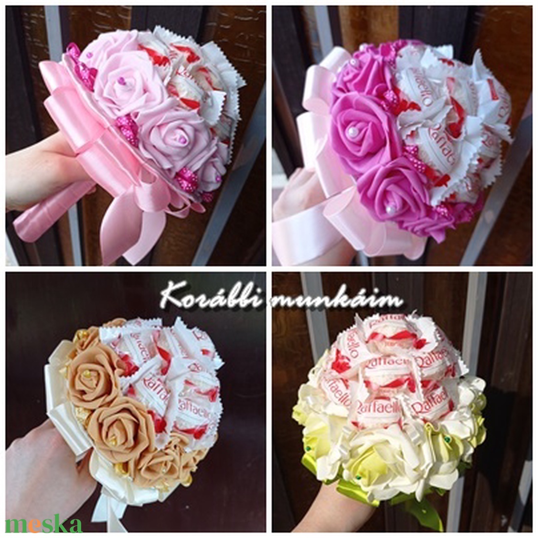 Raffaello bonbon csokor habrózsa édesség csokor többféle színben kérhető ballagás szülinap anyák napja nőnap óvónéni  - otthon & életmód - virágdekoráció - virágok - virágcsokor - Meska.hu