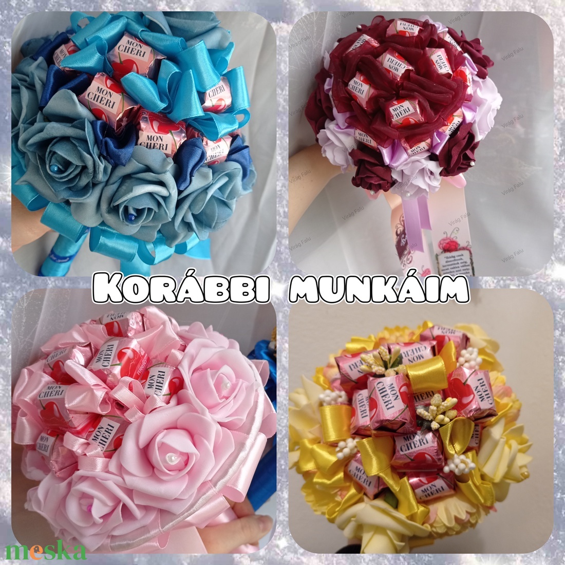 Mon cheri bonbonos habrózsa csokor  - otthon & életmód - virágdekoráció - virágok - virágcsokor - Meska.hu