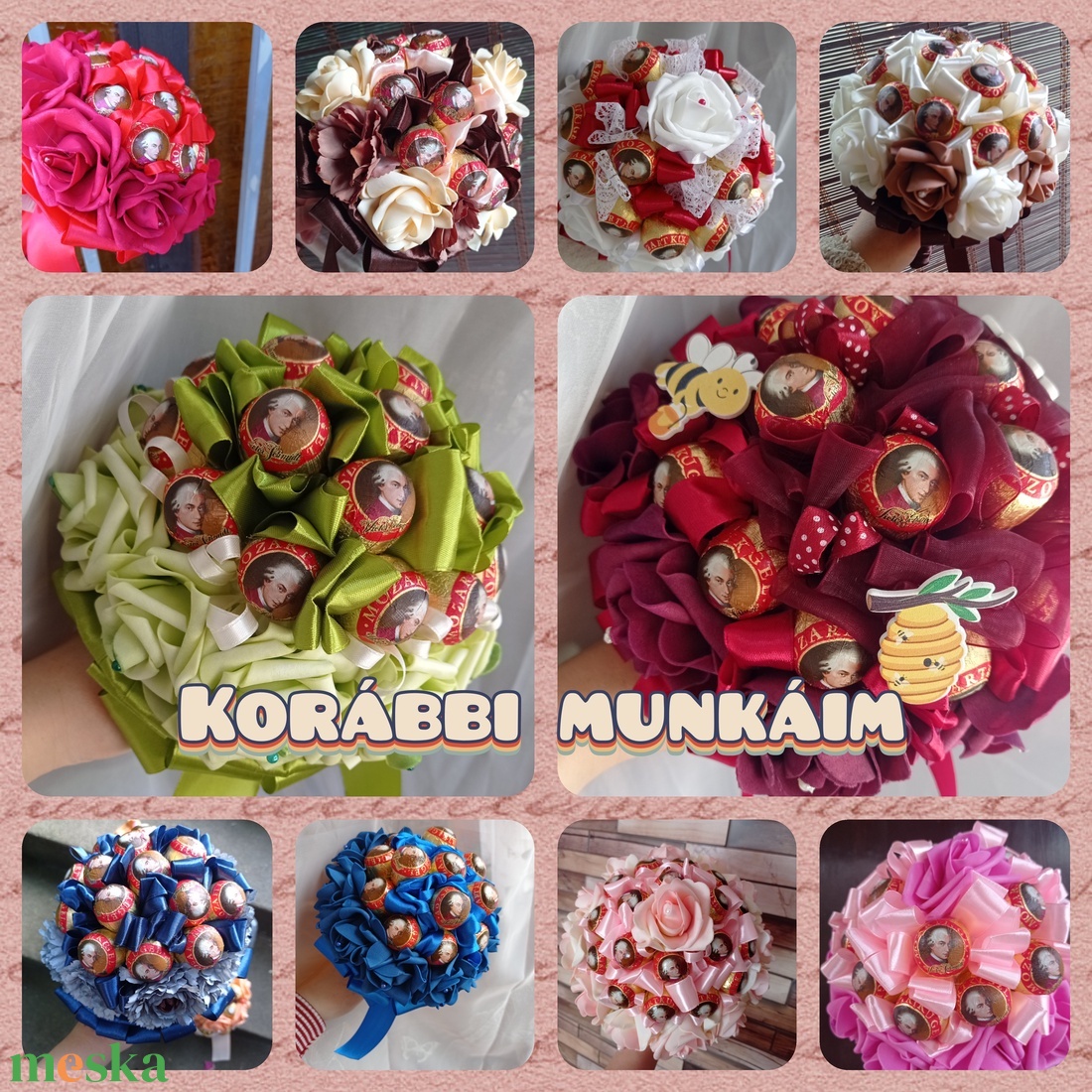 Mozart bonbonos habrózsa csokor édesség örökcsokor - otthon & életmód - virágdekoráció - virágok - virágcsokor - Meska.hu