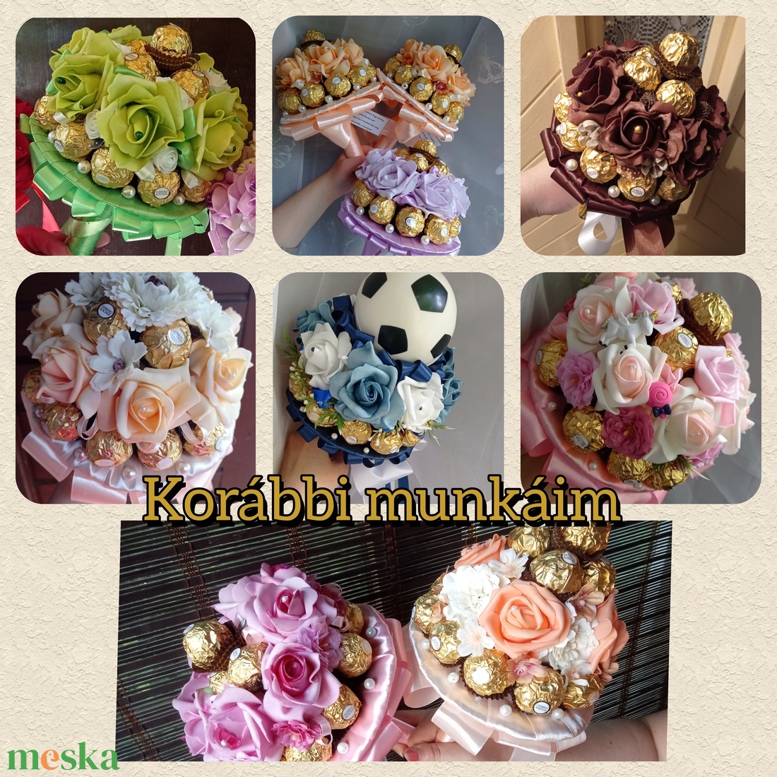 Ferrero bonbon csokor habrózsa édesség csokor többféle színben kérhető ballagás szülinap anyák napja nőnap - otthon & életmód - virágdekoráció - virágok - virágcsokor - Meska.hu