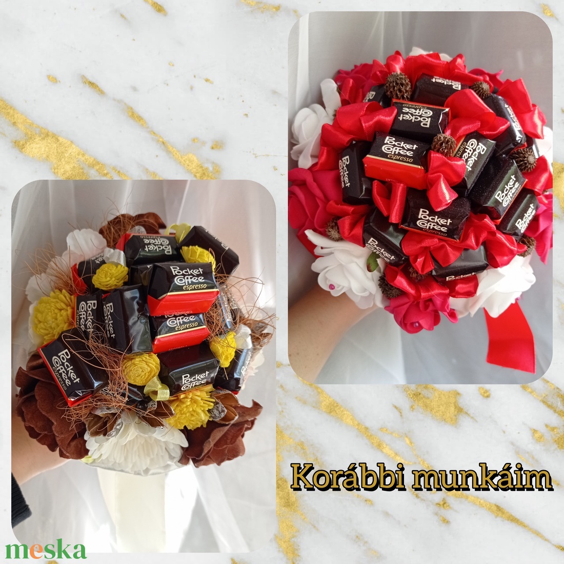 Pocket Coffee bonbon csokor habrózsa édesség csokor férfiaknak ballagás szülinap anyák napja nőnap óvónéni  - otthon & életmód - virágdekoráció - virágok - virágcsokor - Meska.hu