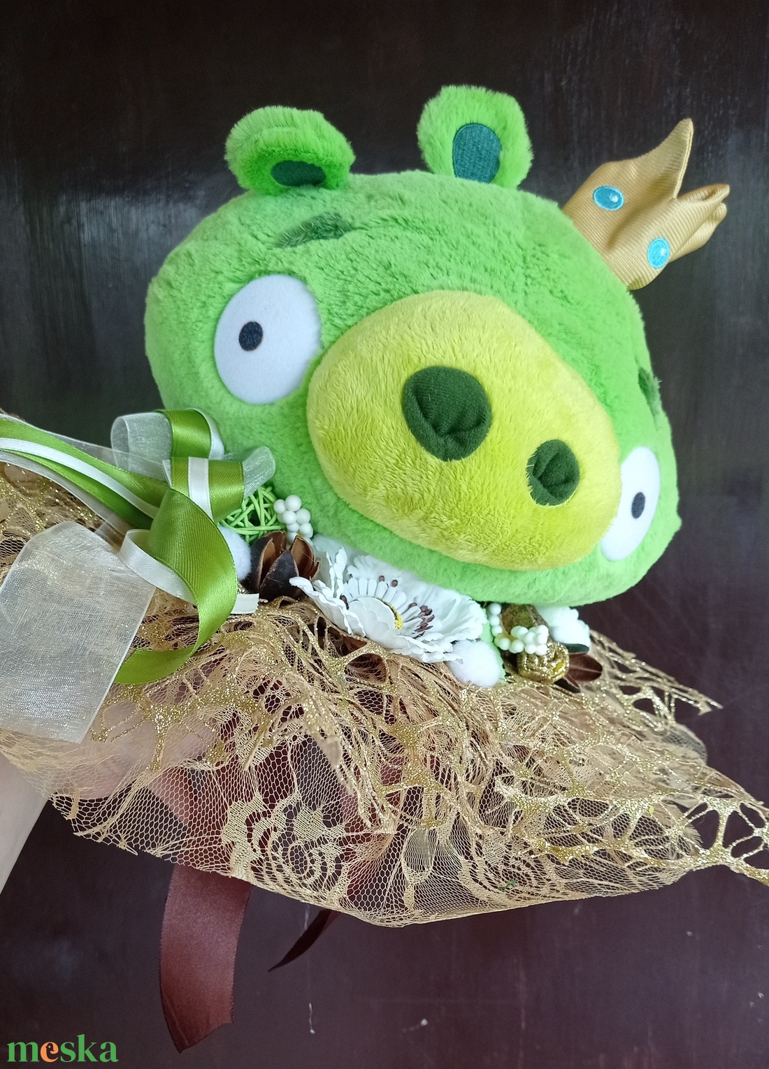 Angry Birds Malackirály plüss ballagási csokor - otthon & életmód - virágdekoráció - virágok - virágcsokor - Meska.hu