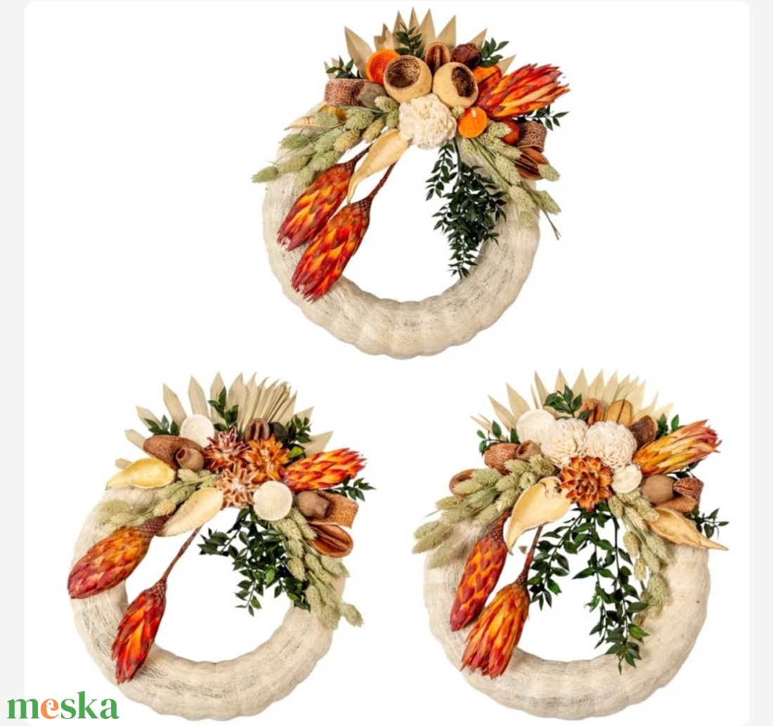 Szalma koszorú protea és szárazvirággal 28 cm kegyeleti dísz - otthon & életmód - vallás - temetkezési tárgy - sírkoszorú, kegyeleti koszorú - Meska.hu