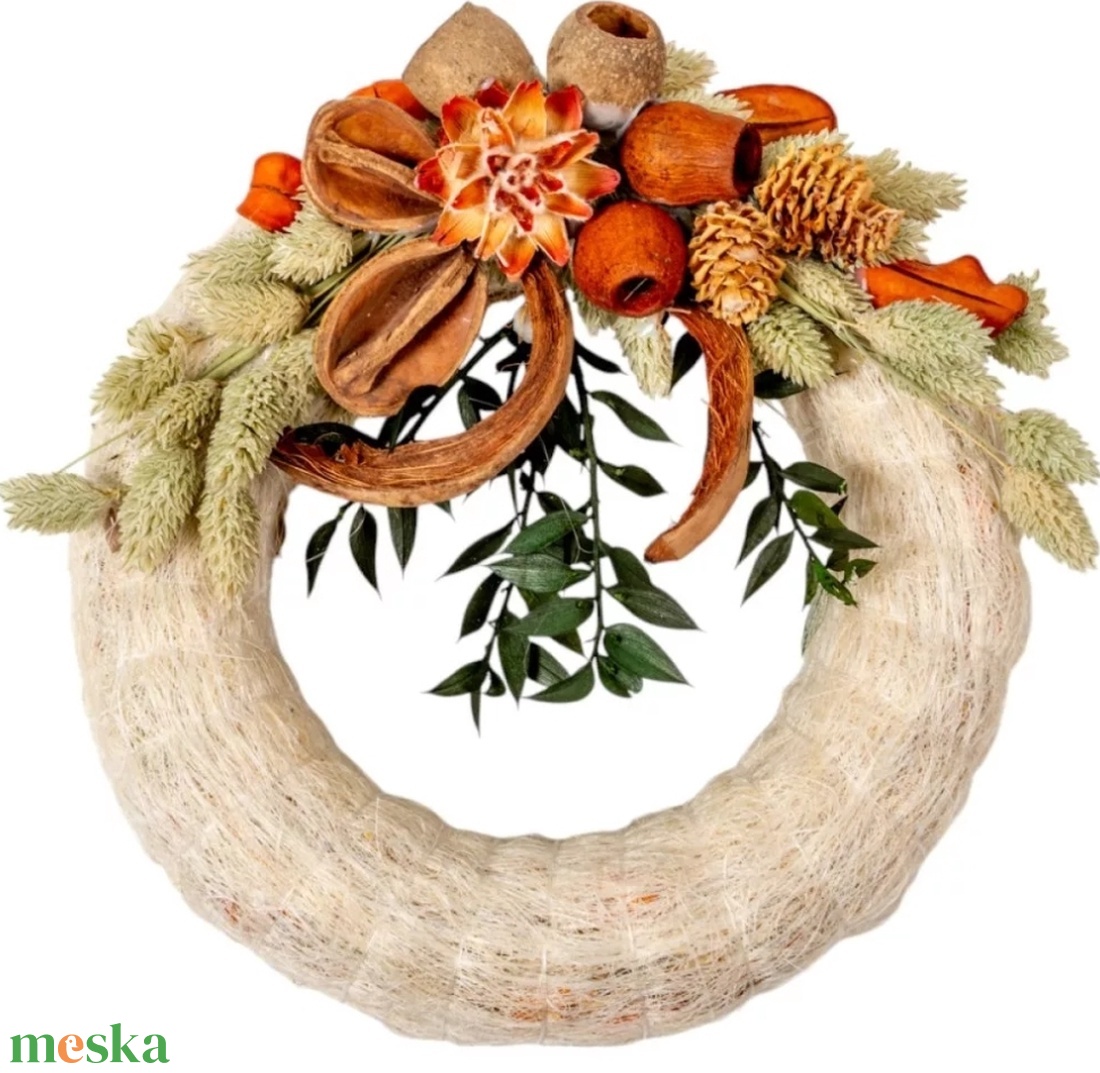 Szalma koszorú szárazvirággal 22 cm kegyeleti dísz - otthon & életmód - vallás - temetkezési tárgy - sírkoszorú, kegyeleti koszorú - Meska.hu