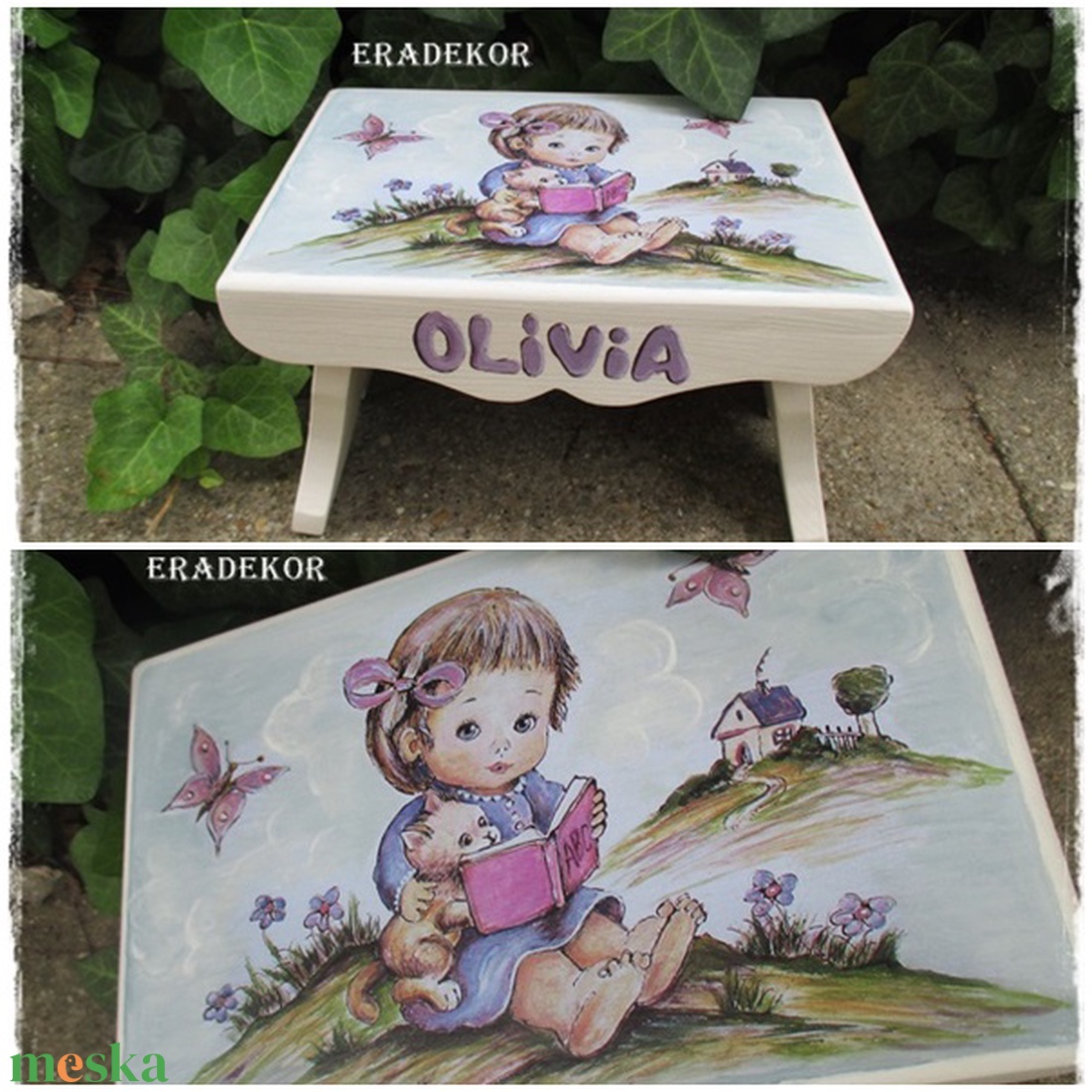 Az olvasó kislány cicával - otthon & lakás - babaszoba, gyerekszoba - gyerek szék, sámli - Meska.hu Az olvasó kislány cicával - otthon & lakás - babaszoba, gyerekszoba - gyerek szék, sámli - Meska.hu