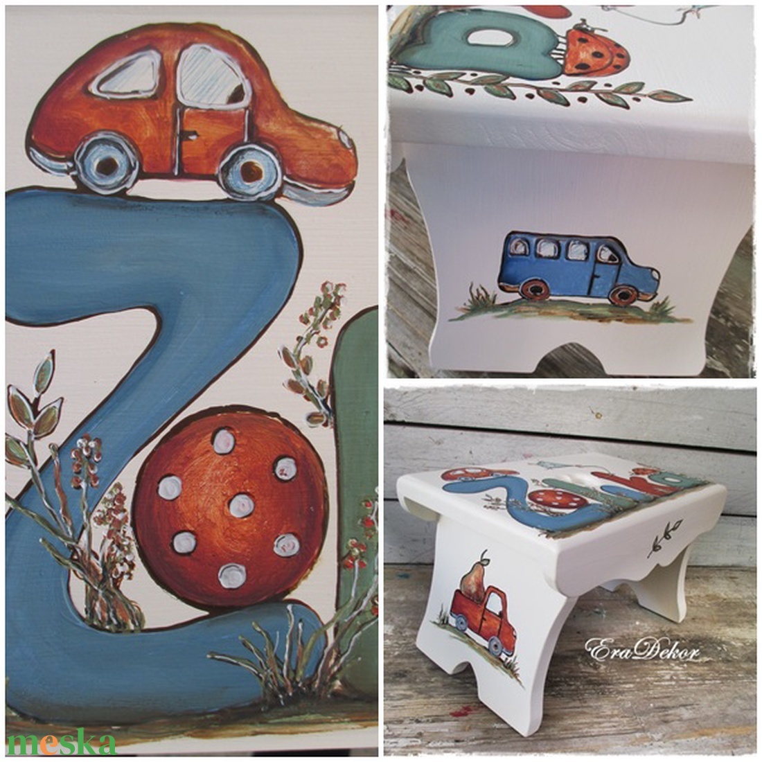 Labdás, autós mesék, névre szóló sámlik kisfiúknak babalátogatásra - otthon & életmód - babaszoba, gyerekszoba - gyerek szék, sámli - Meska.hu