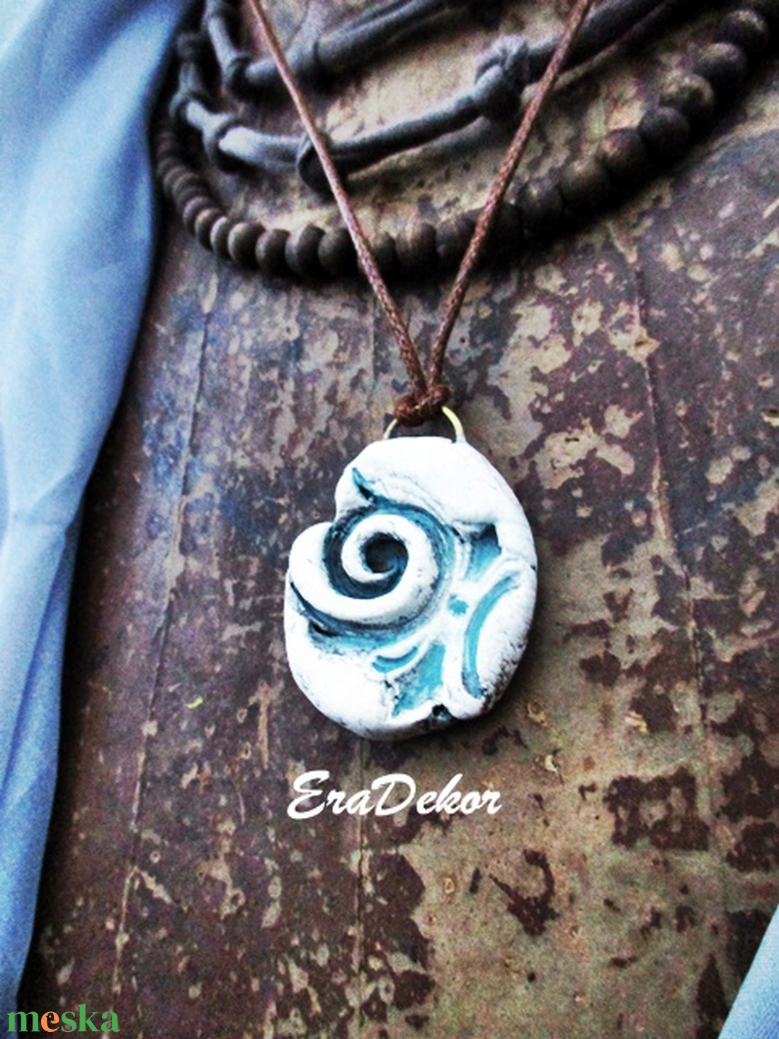 Rusztikus fehér, virág nyaklánc - ékszer - nyaklánc - medálos nyaklánc - Meska.hu