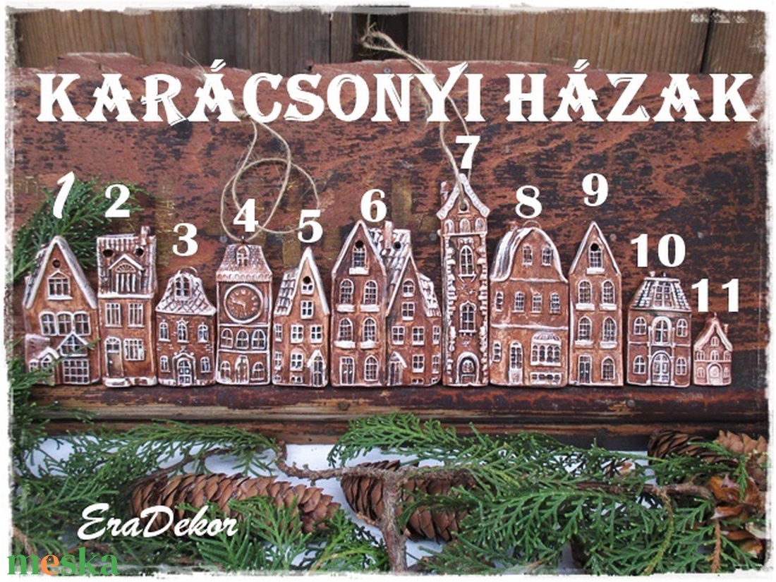 Havas  karácsonyi falu 3db - karácsony - karácsonyi lakásdekoráció - karácsonyfadíszek - Meska.hu