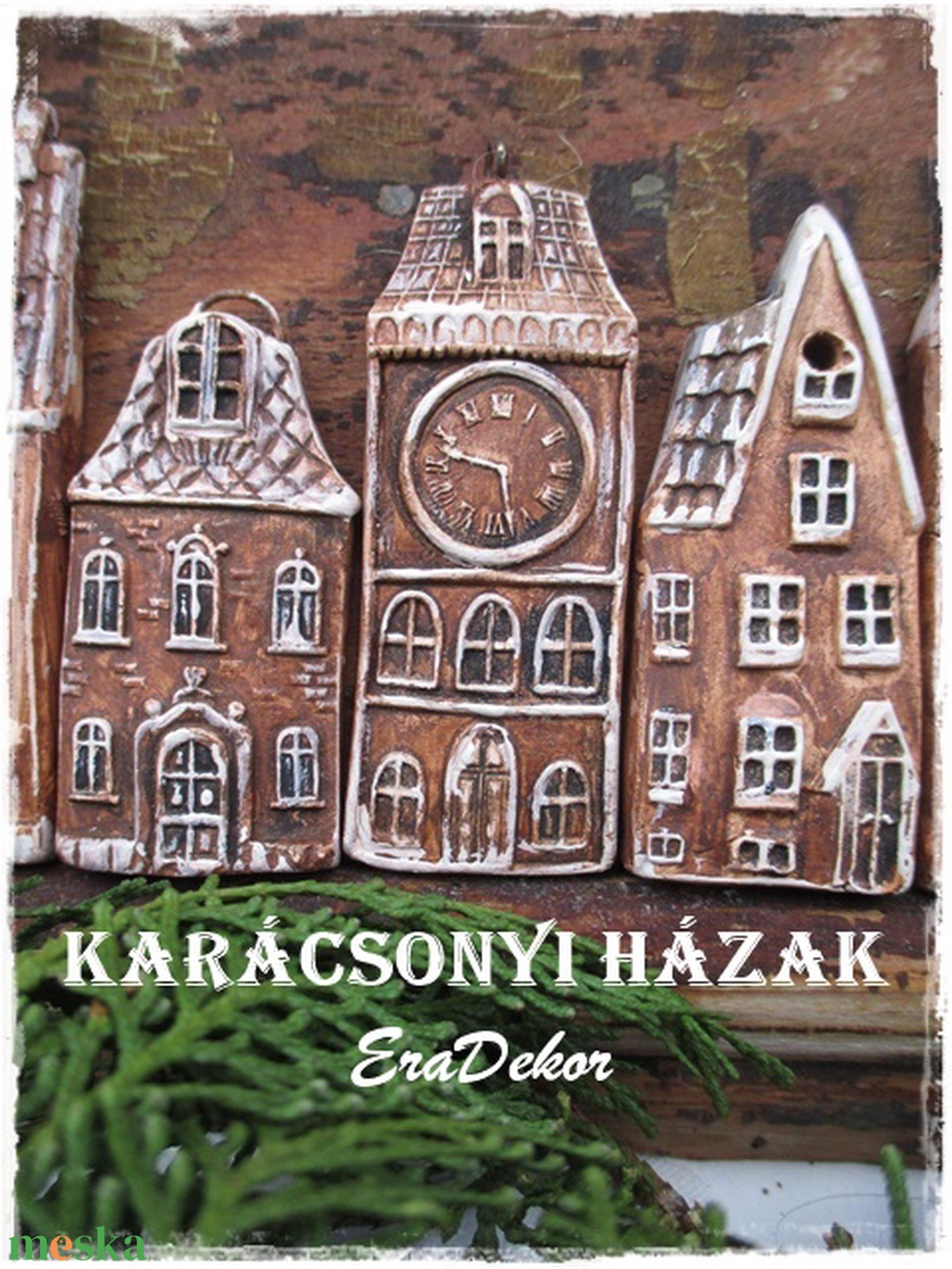 Havas  karácsonyi falu 3db - karácsony - karácsonyi lakásdekoráció - karácsonyfadíszek - Meska.hu
