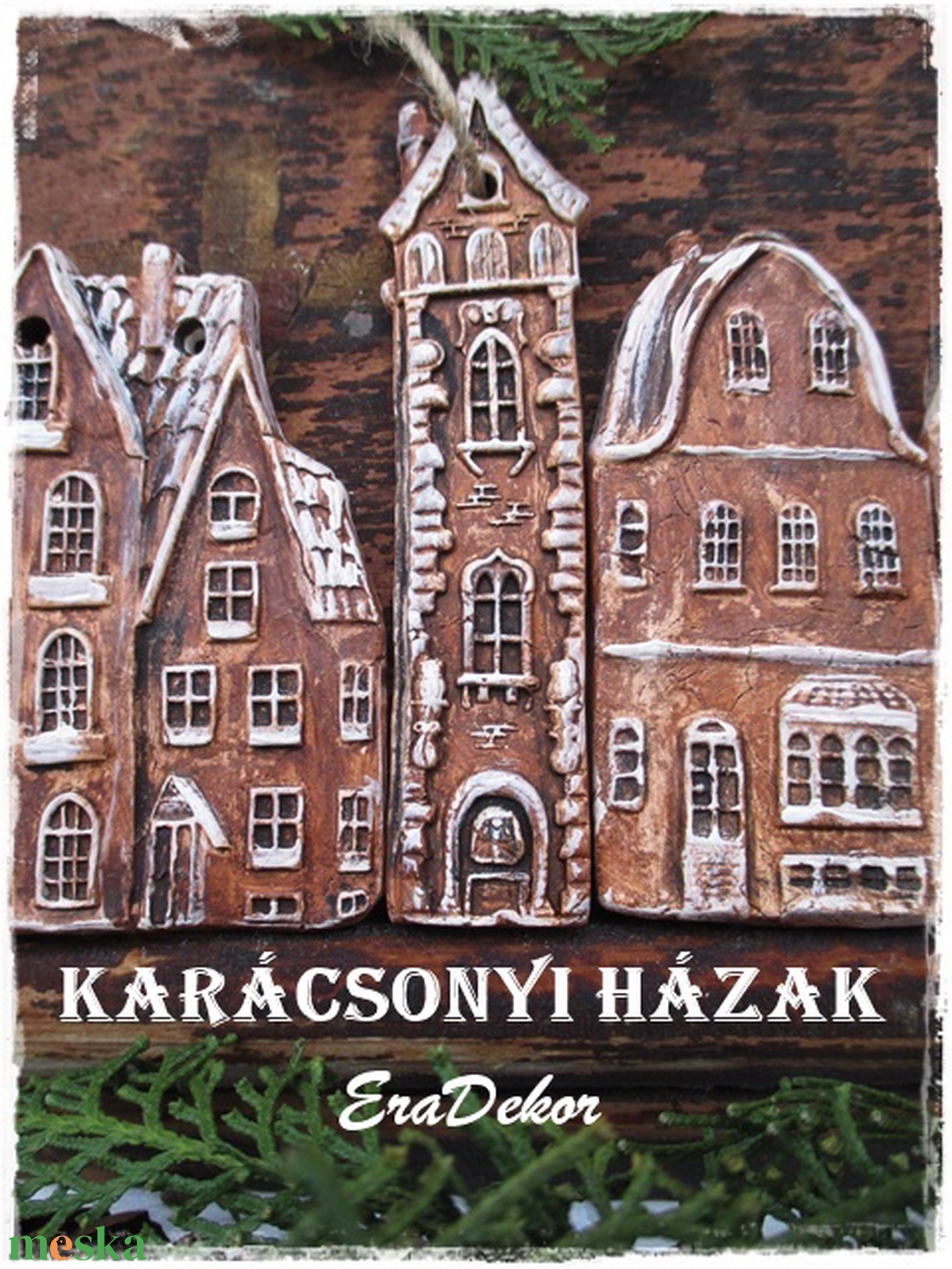 Havas  karácsonyi falu 3db - karácsony - karácsonyi lakásdekoráció - karácsonyfadíszek - Meska.hu